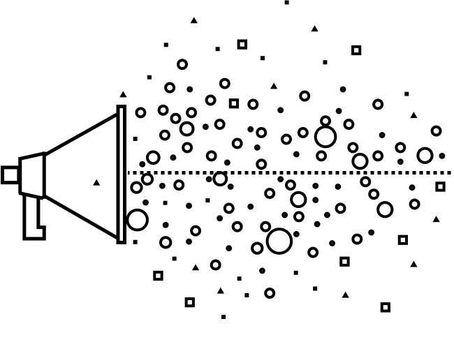 Megaphone emitting scattered data points, illustrating raw unstructured feedback