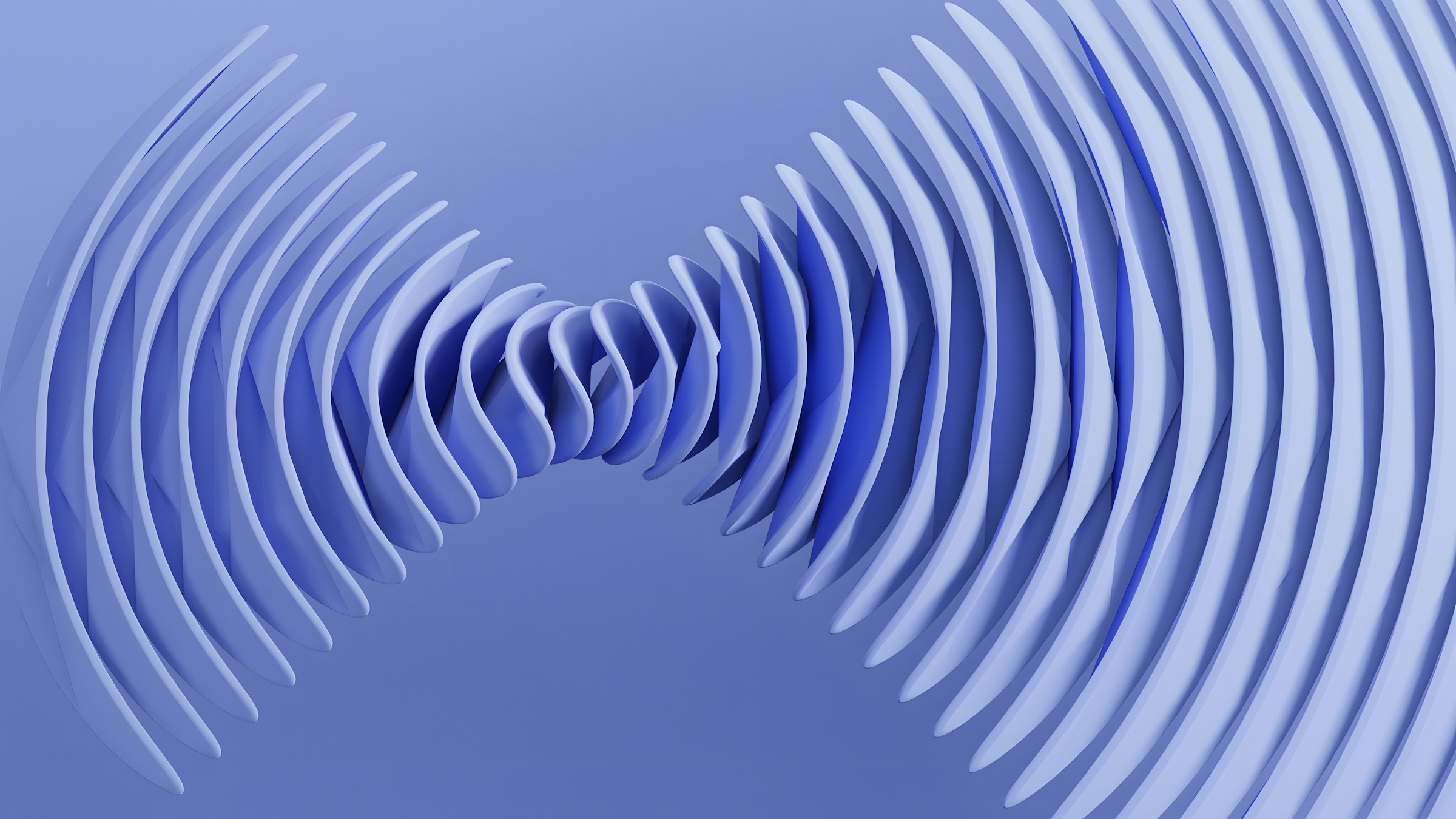 Abstract blue 3D wave spiral sculpture representing signal or molecular waves