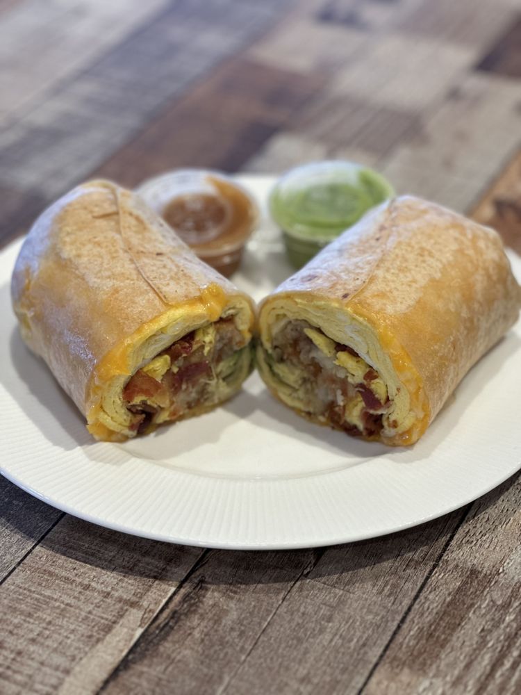Deli wrap served with dipping sauces