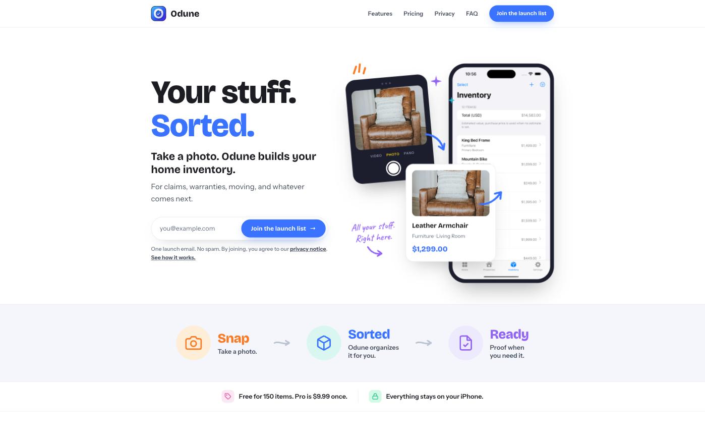 Odune home inventory app