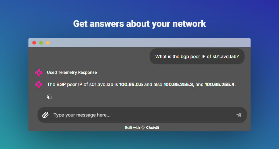 CybertraceAI-Ops BGP peer IP query example