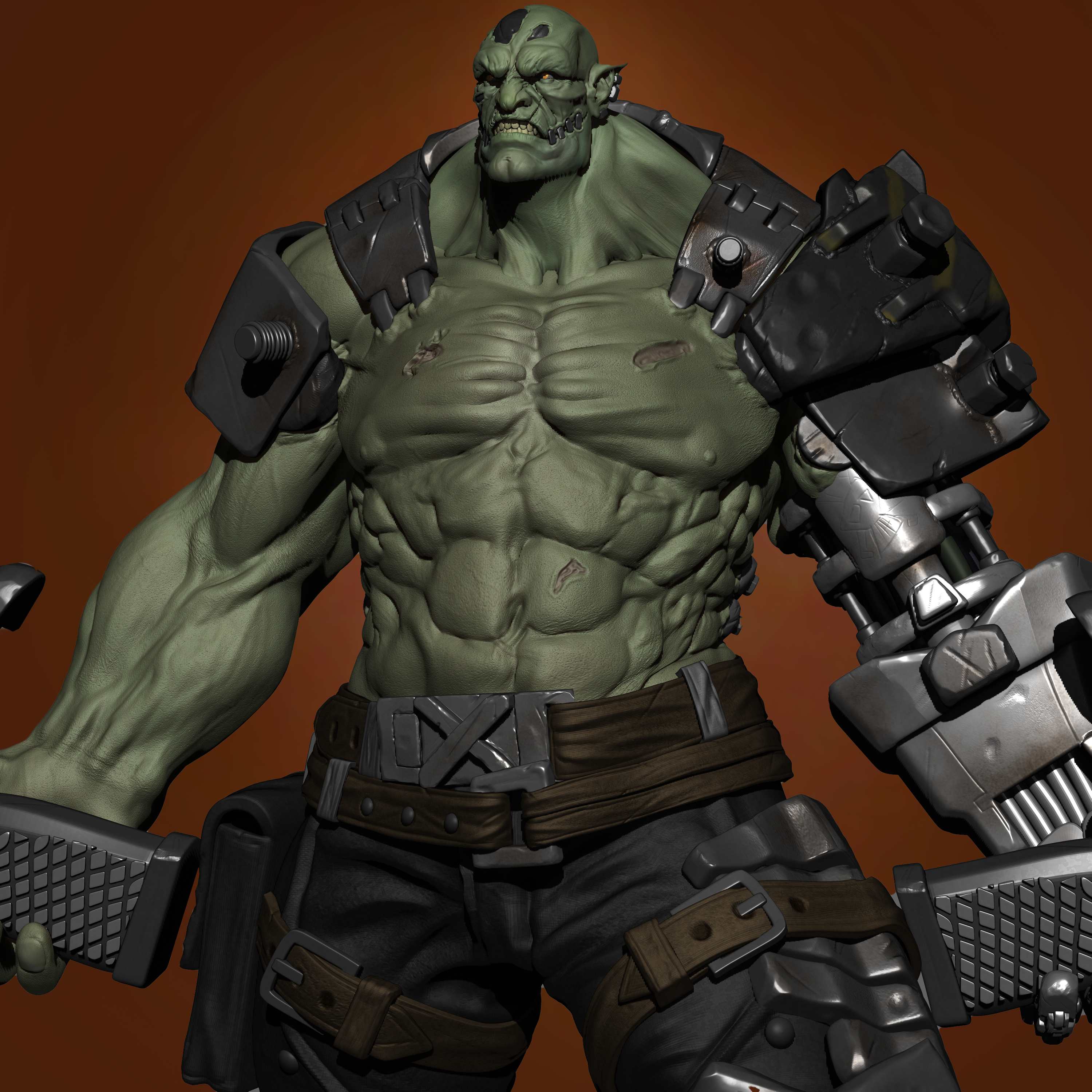 Orc Warlord — full body hero pose, textured