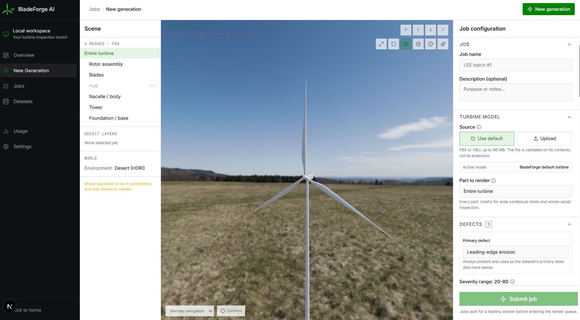 Wind turbine at night