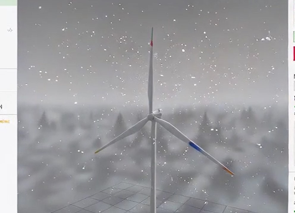 Snowy turbine with colored defect regions