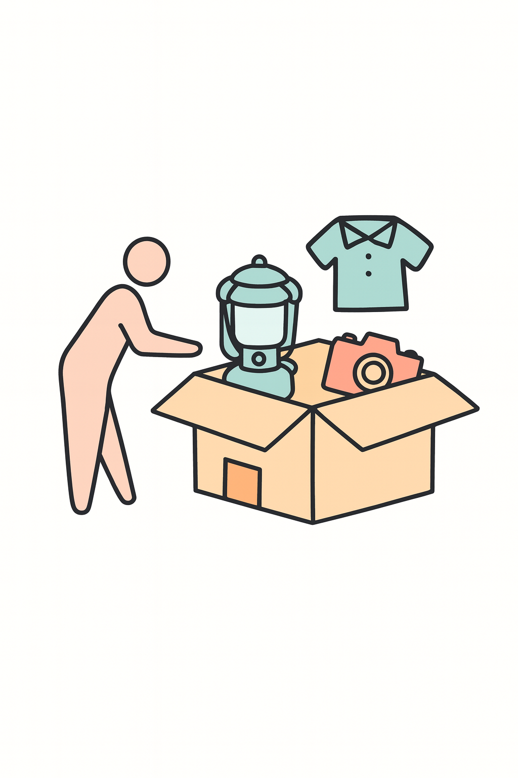ダンボール箱に荷物を詰めるイラスト
