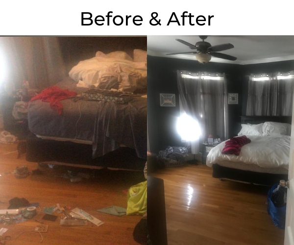 Before and after bedroom cleaning and organization