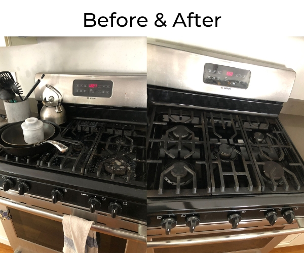 Before and after stovetop deep cleaning service