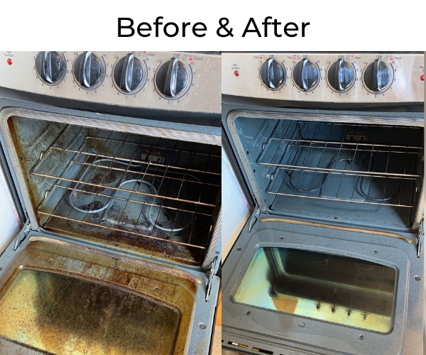 Before and after oven cleaning transformation in Massachusetts home