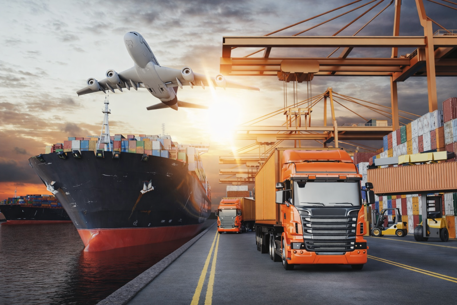 Global logistics - planes, ships, and trucks