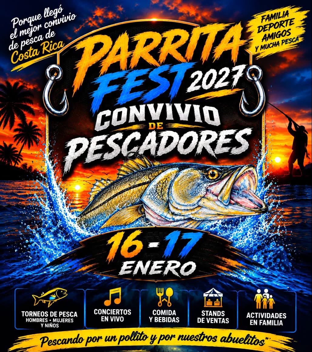 Afiche de Parrita Fest 2027, convivio de pescadores en Costa Rica.