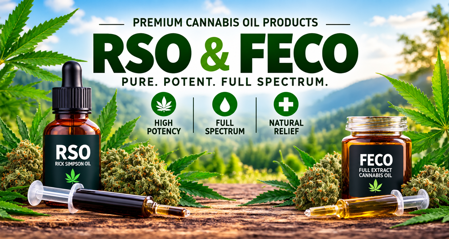 Premium RSO and FECO full-spectrum cannabis oil products