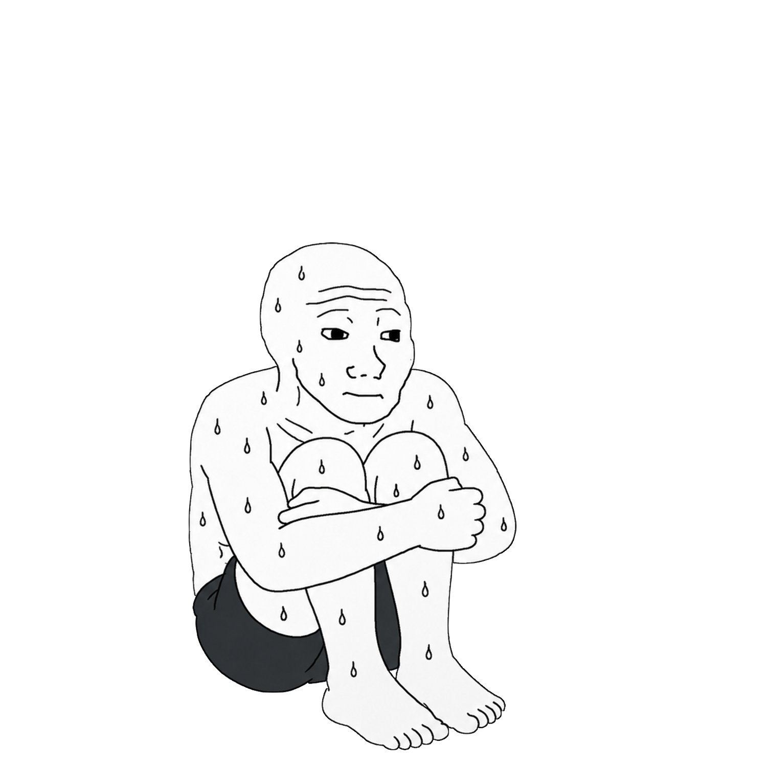 An anxious degen character sitting between rising crypto charts