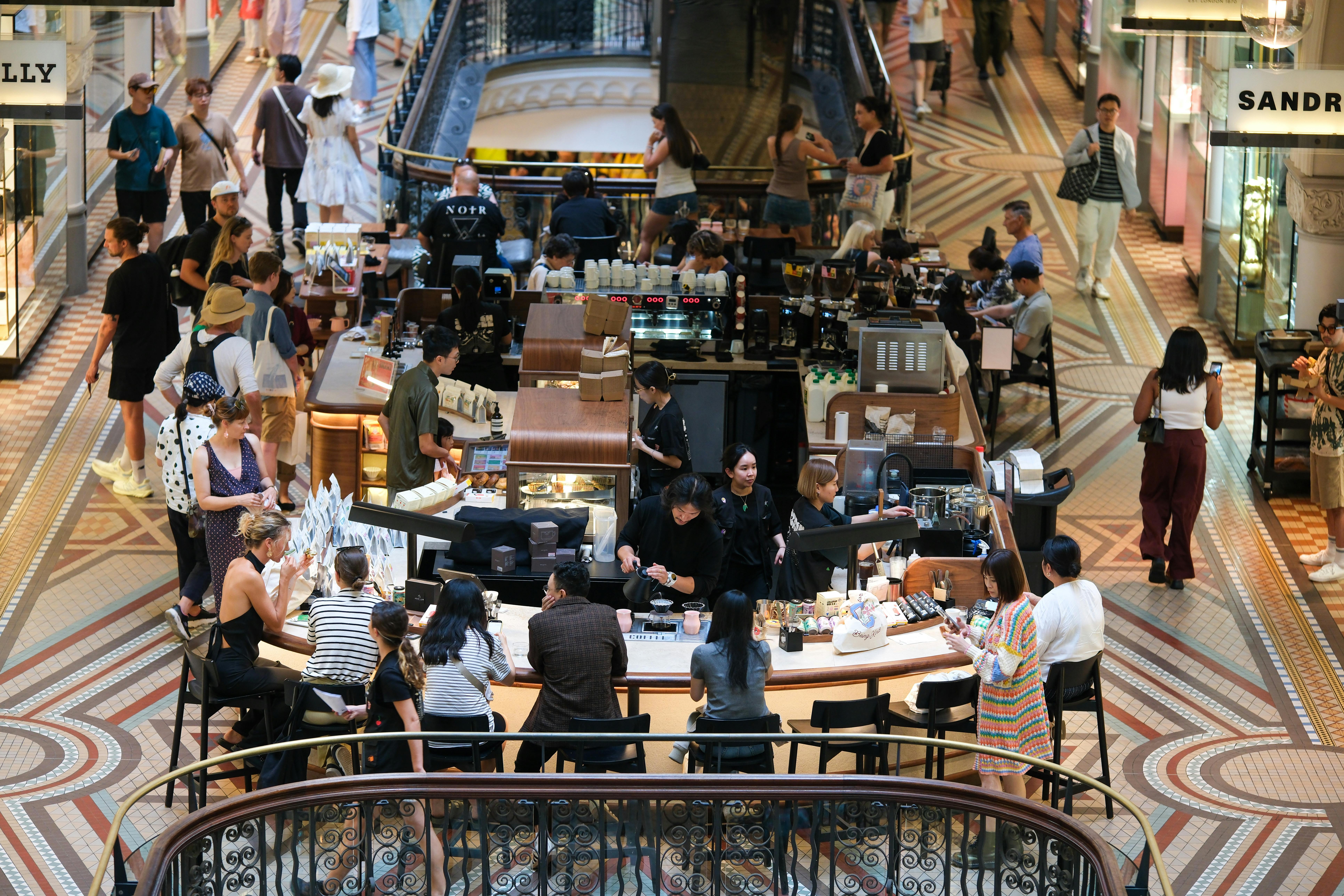 Shopping mall interior showing customer movement and foot traffic