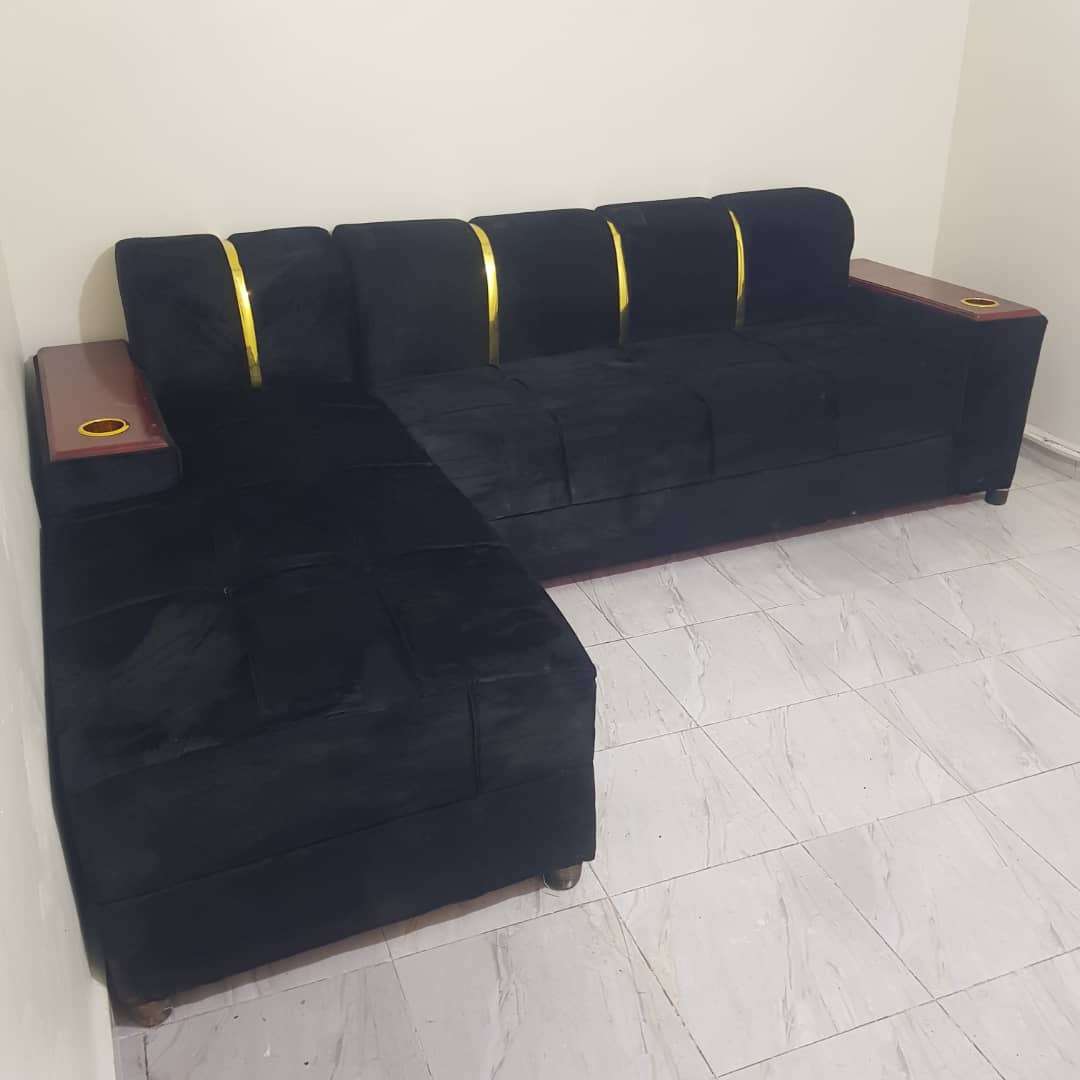 L-Shape Sofa Black Velvet Gold