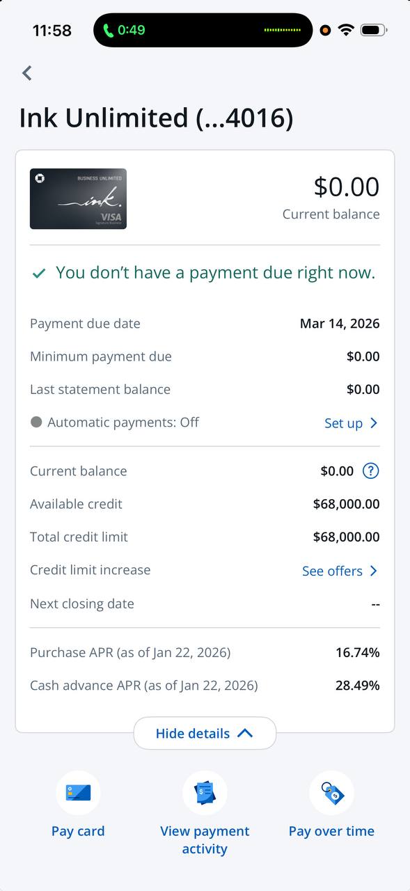 Ink Unlimited $68,000 credit limit approval