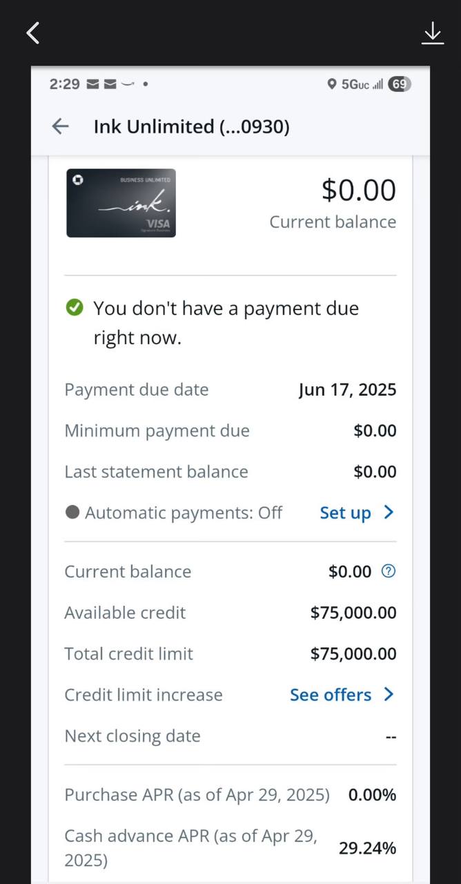 Ink Unlimited $75,000 credit limit approval