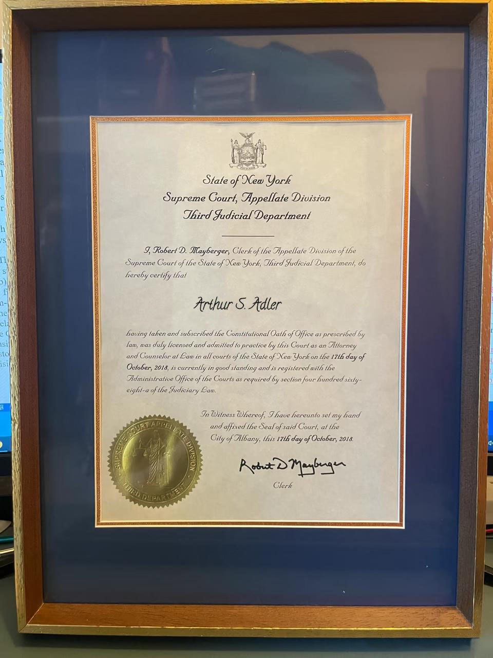 New York State Bar Certificate