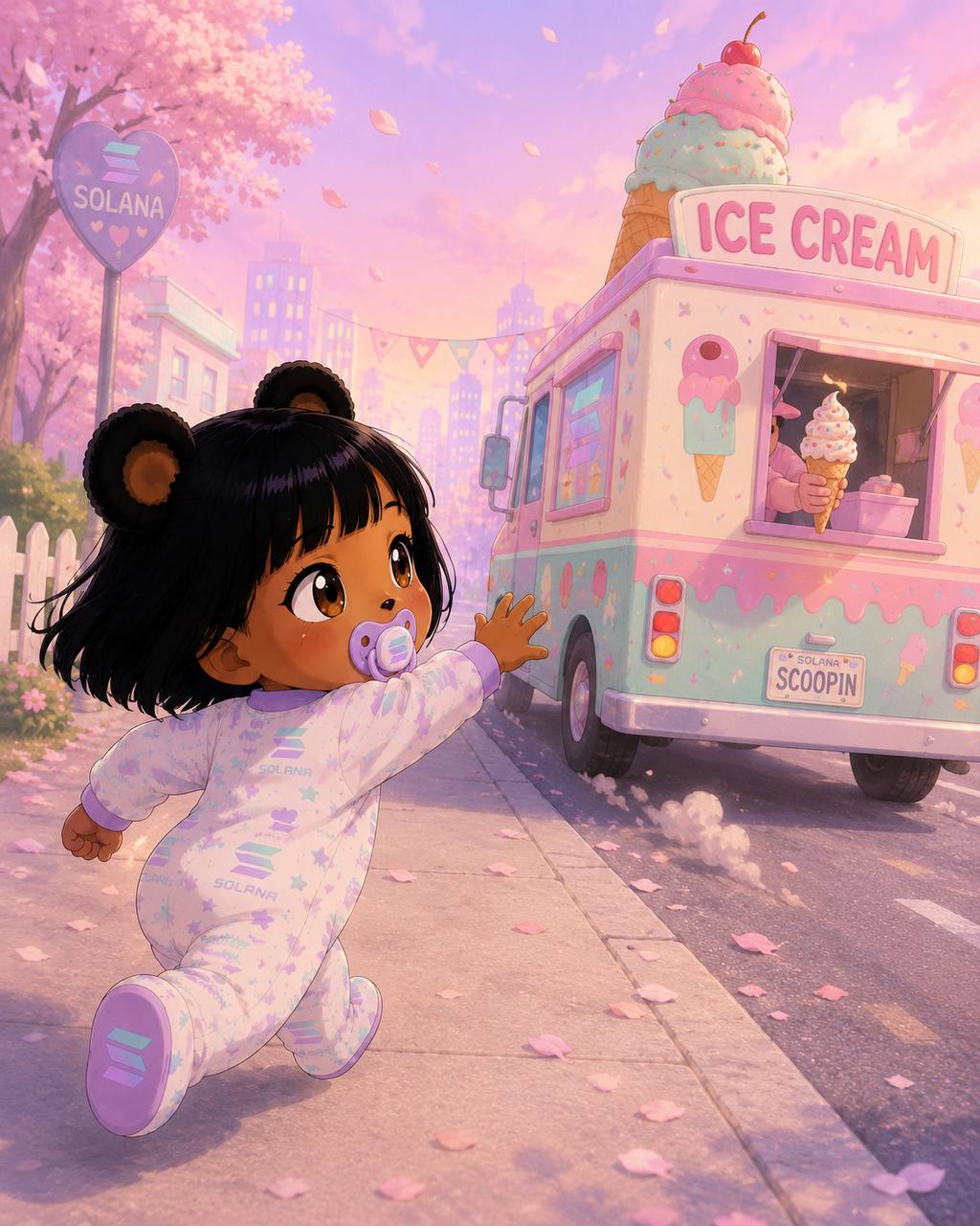 Baby Bobina chasing ice cream truck