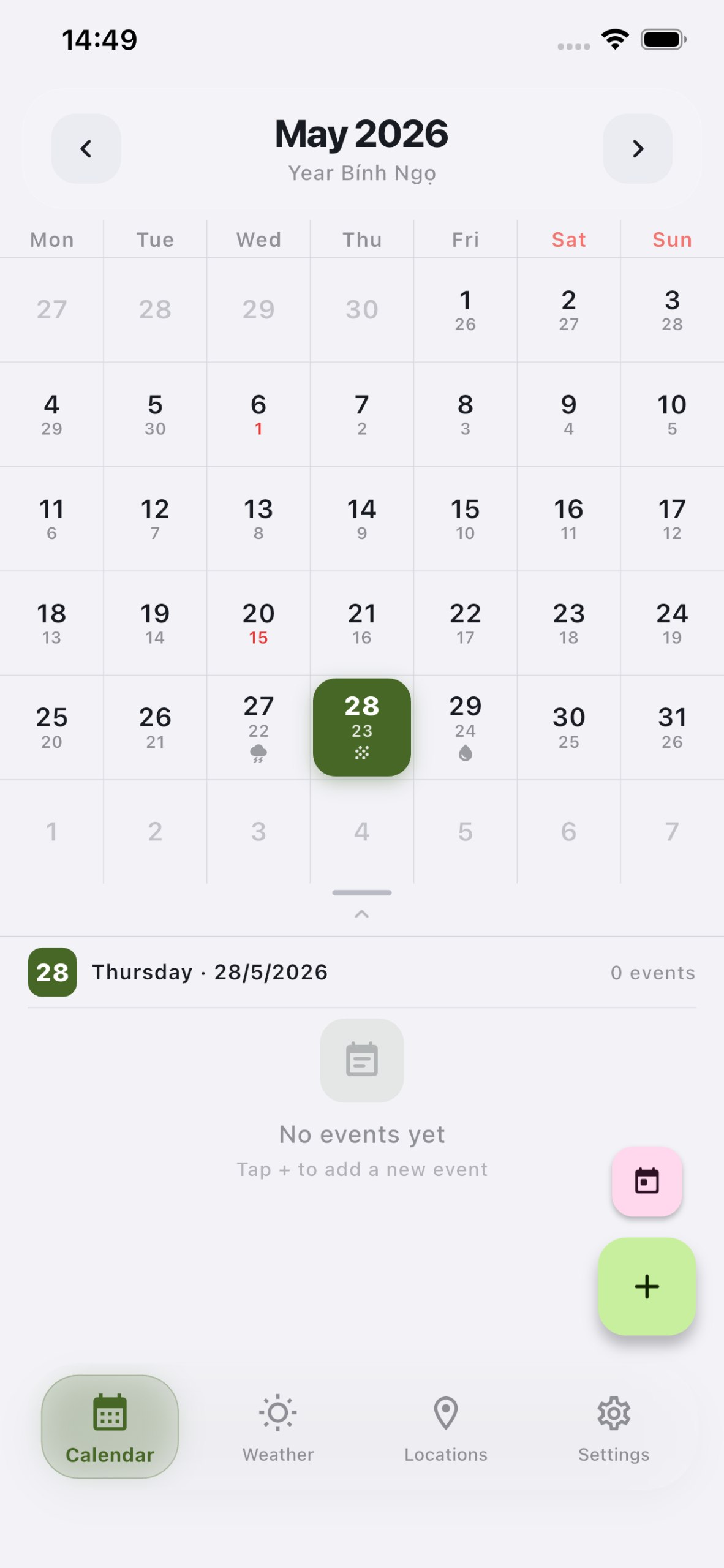 WeatherCal Calendar Screen