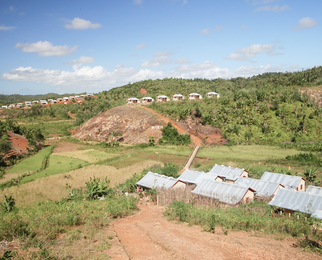 Madagascar resettlement housing on hillside