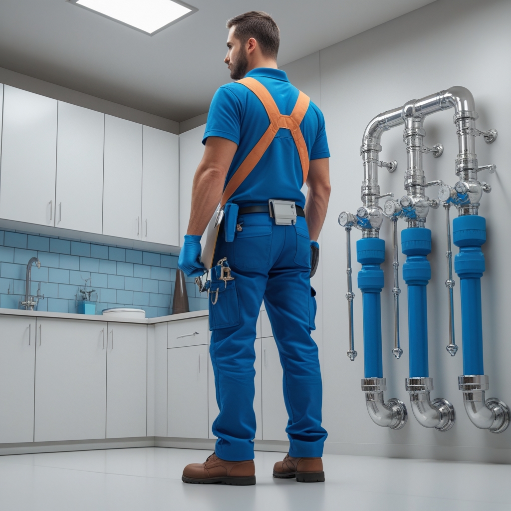 Professional plumber inspecting industrial plumbing system