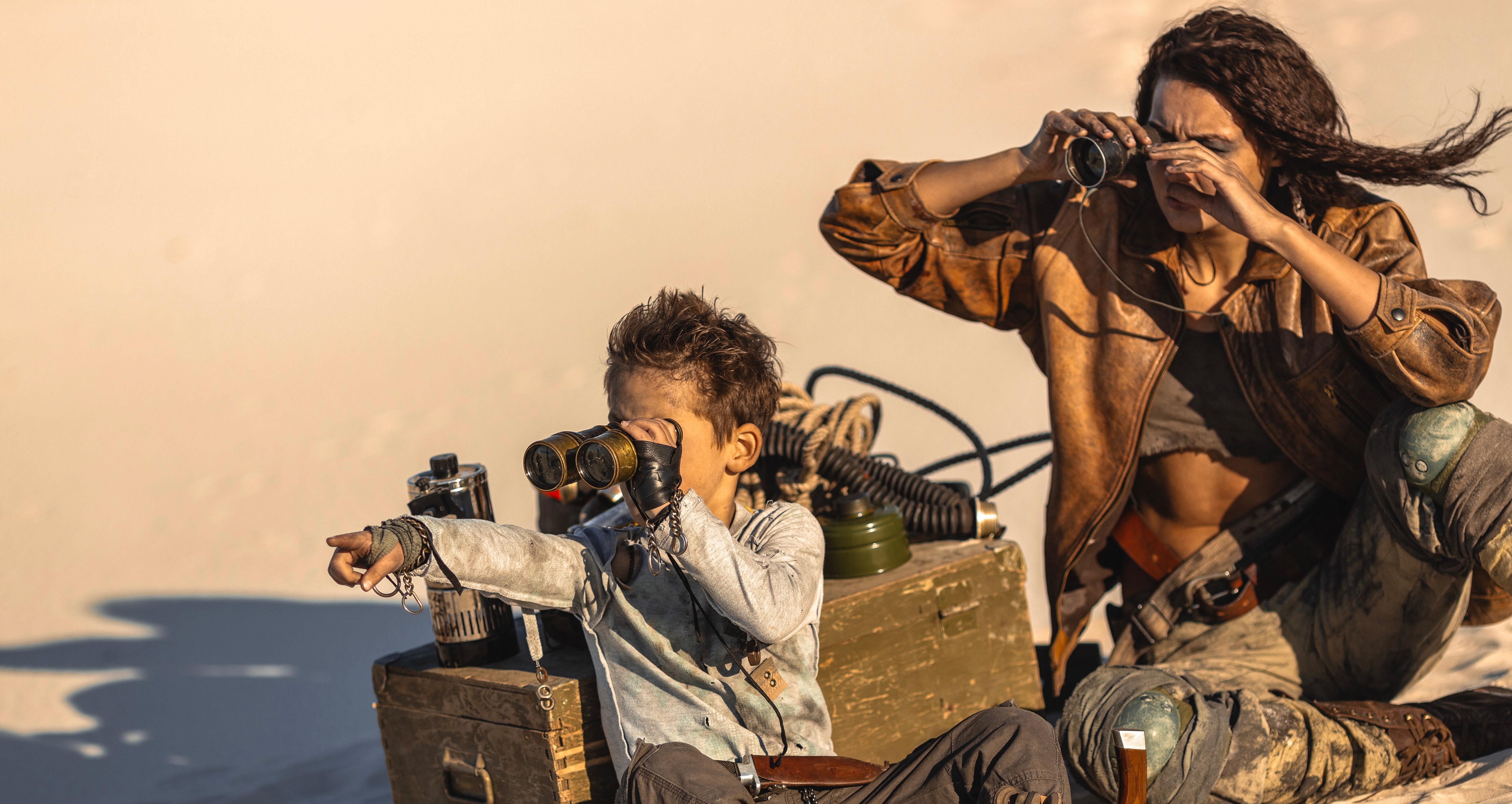 Filmmakers in desert landscape