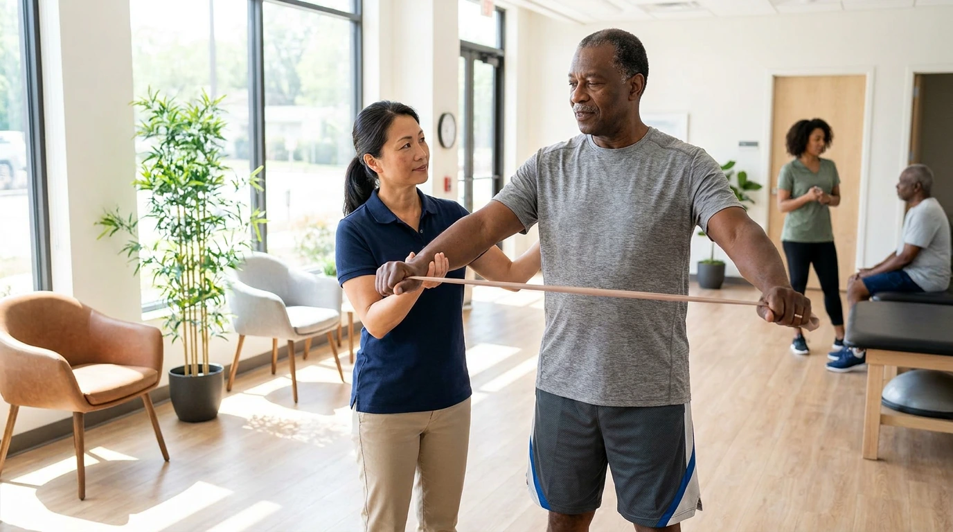 Patient receiving post-surgical rehabilitation therapy