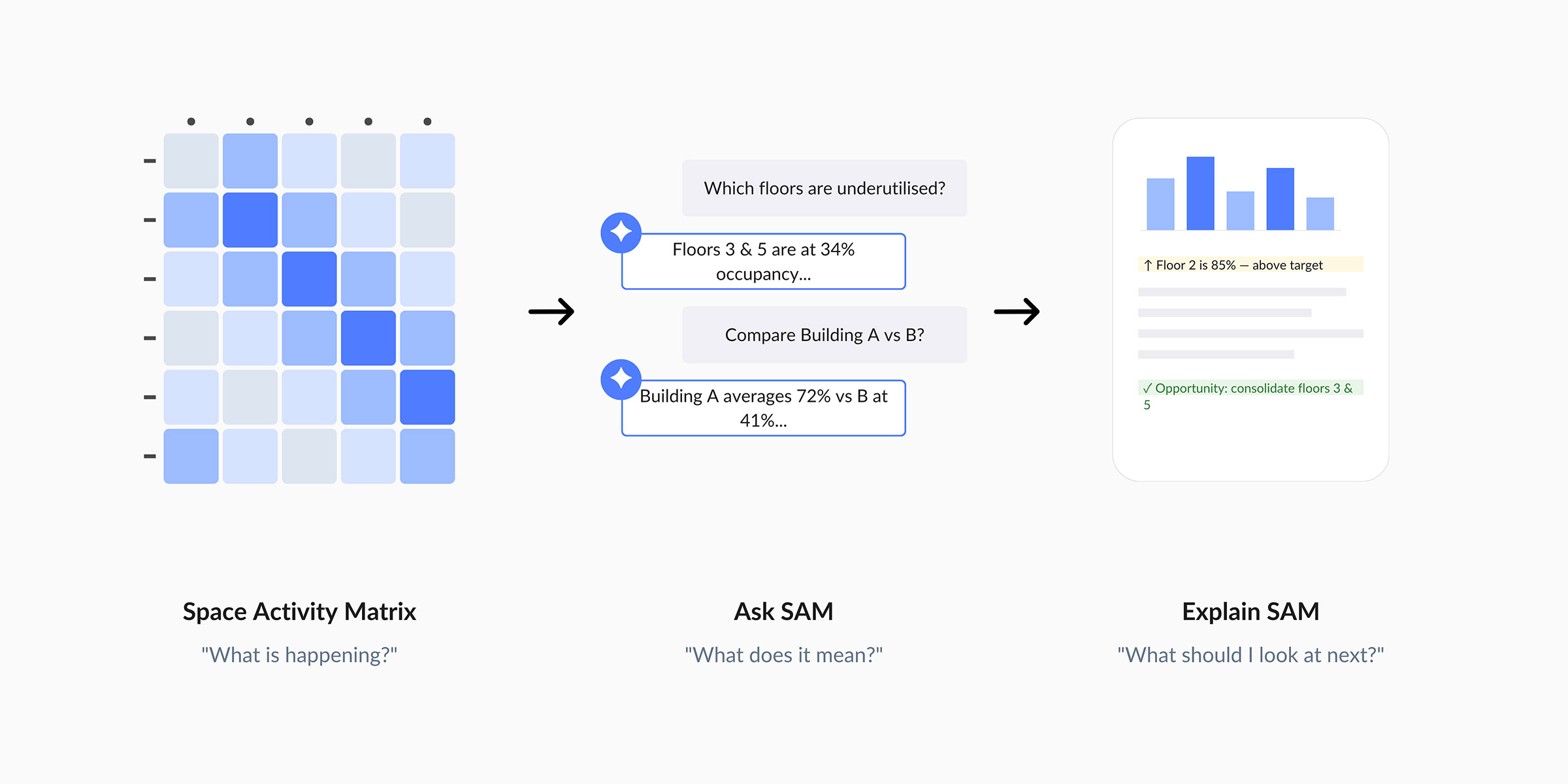 Space Activity Matrix to Ask SAM to Explain SAM — discovery, understanding, action