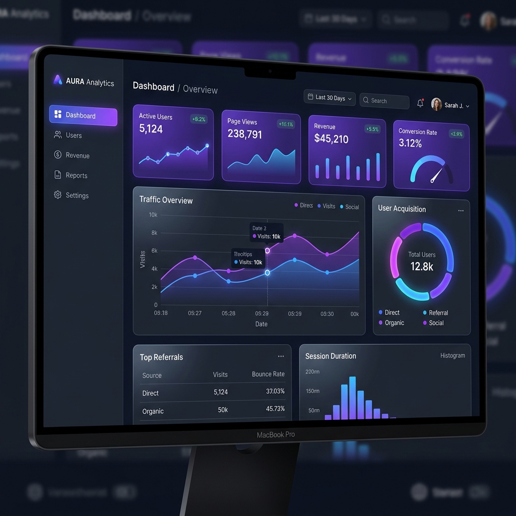 Analytics dashboard showing growth and performance metrics