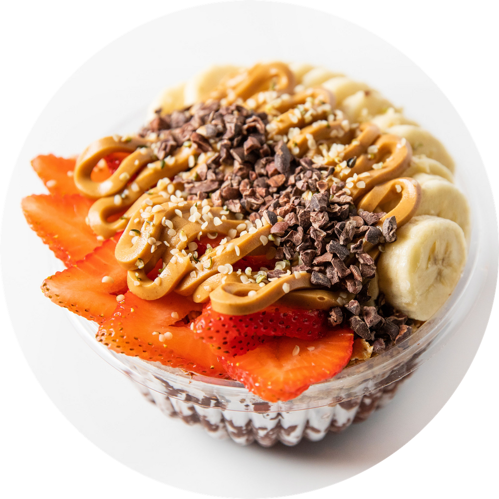 Protein Bowl — superhuman acai base with hemp seeds and banana at Palm Berries NC