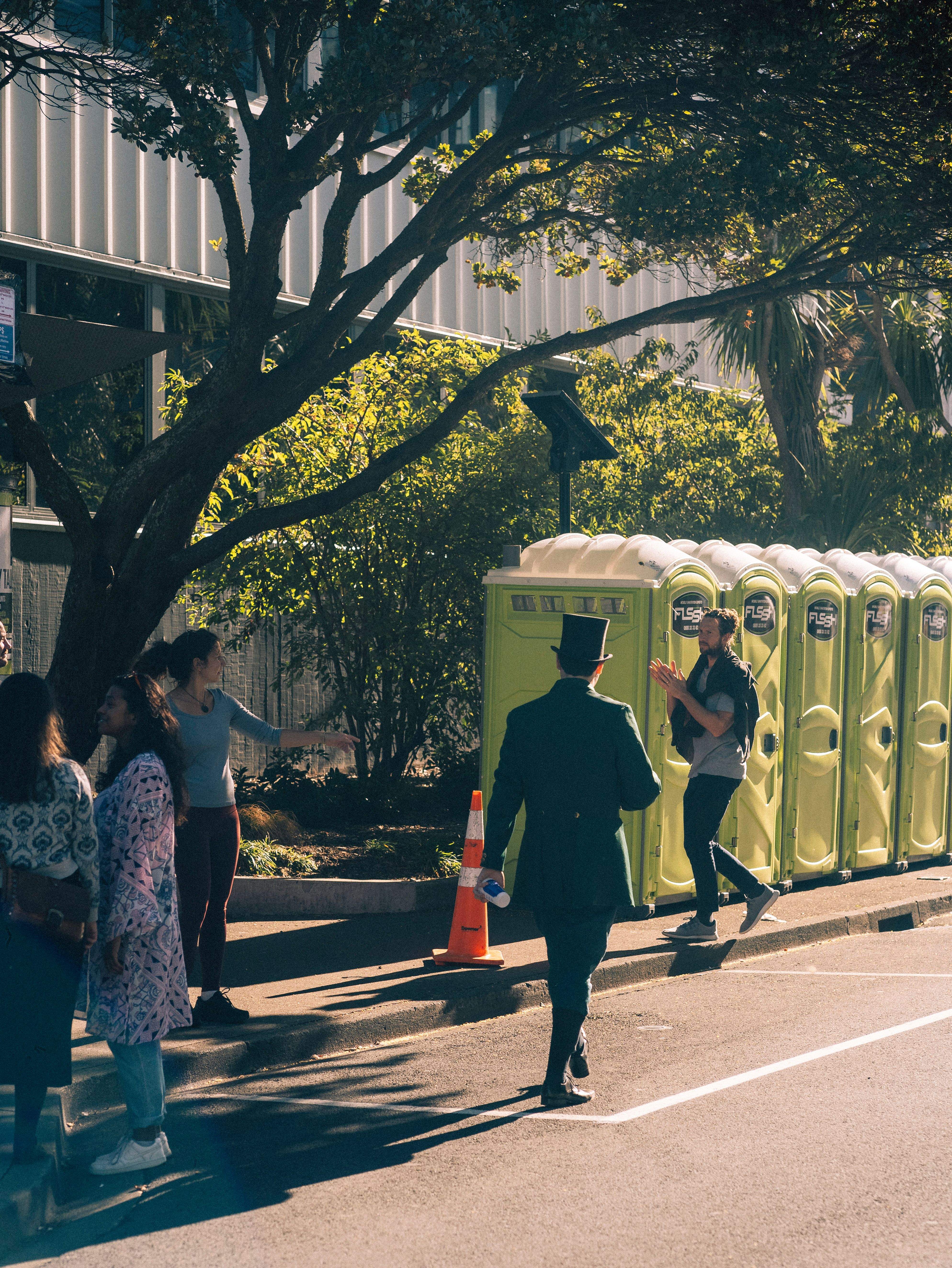 Portable toilets arranged for a public outdoor event