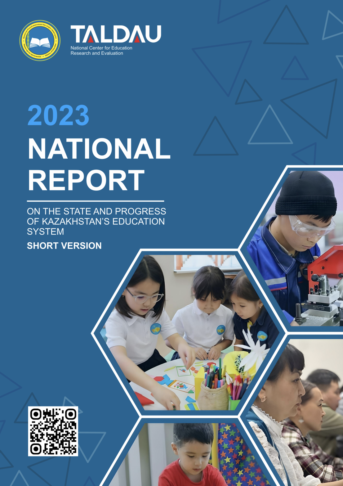 The blue cover of the 2023 National Report on the state and progress of Kazakhstan’s education system, published by the TALDAU National Center