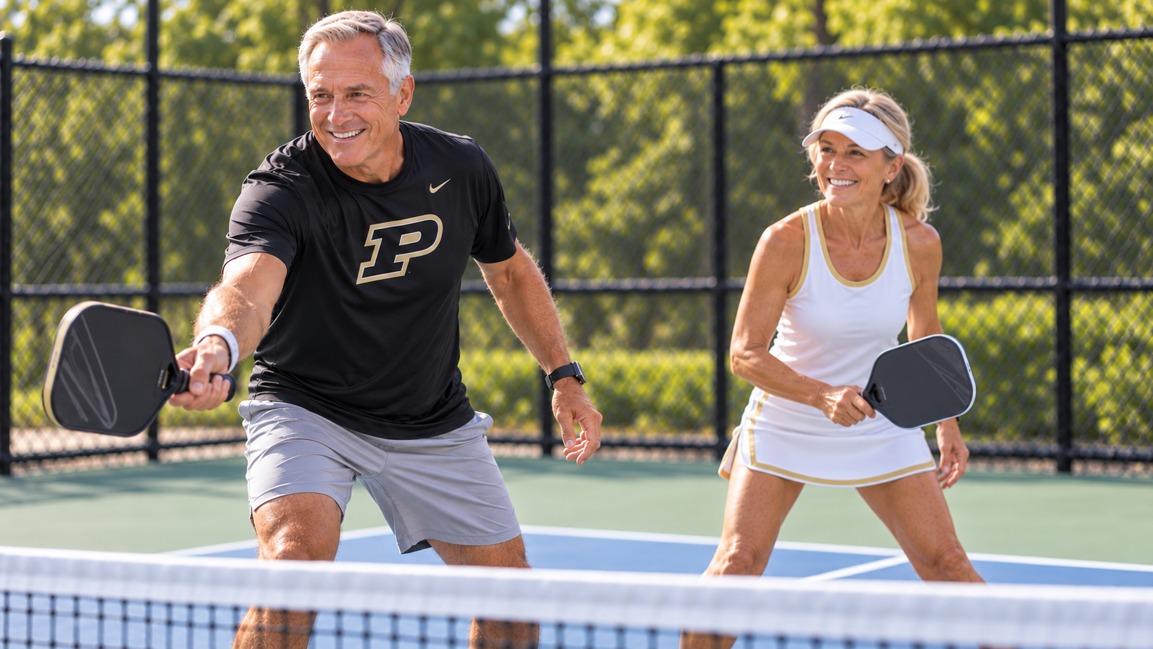 Residents enjoying a friendly game of pickleball on the community courts