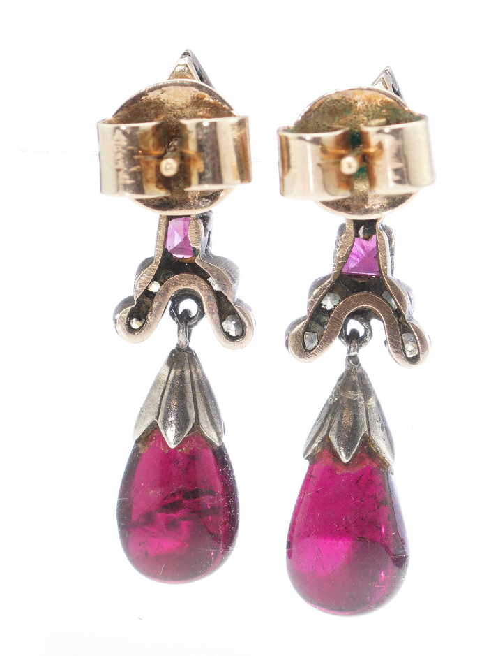 Victorian ruby drop earrings with push-back mechanism