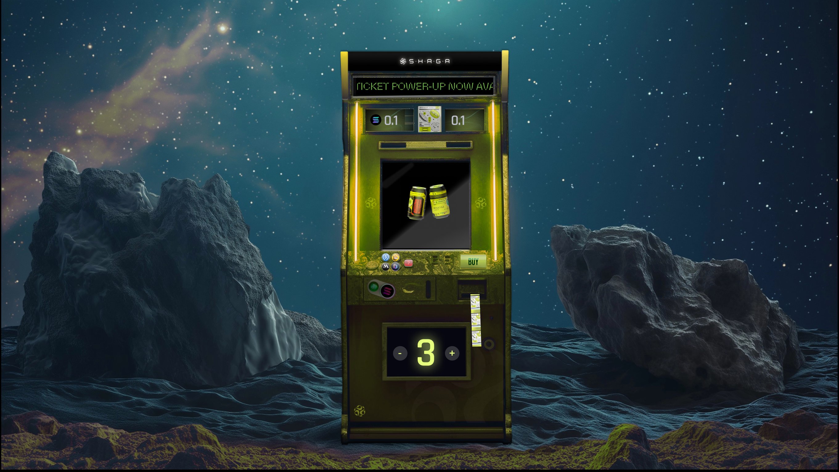 SHAGA Ticket Power-Up Vending Machine in Space