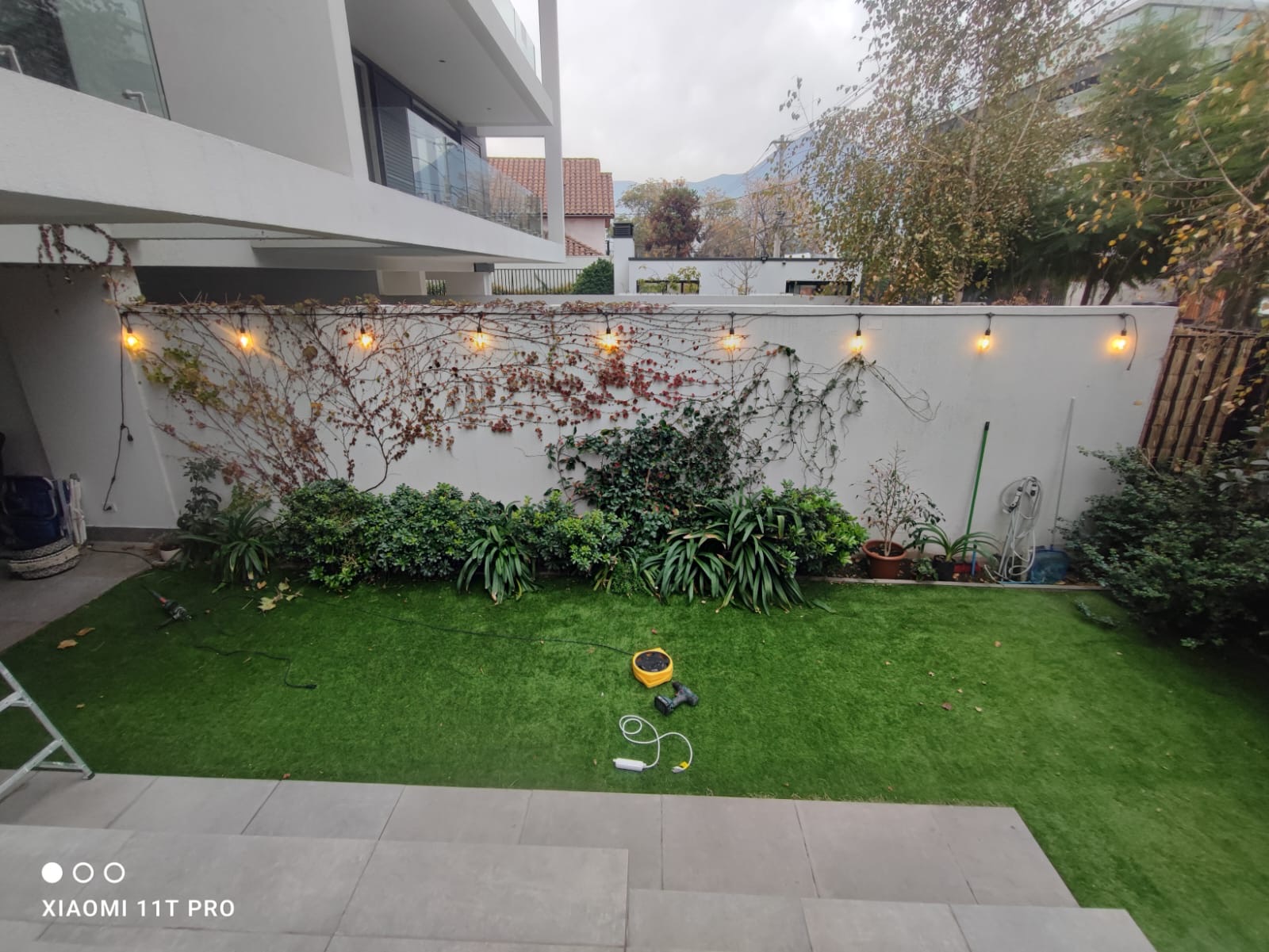 Patio con césped y jardín