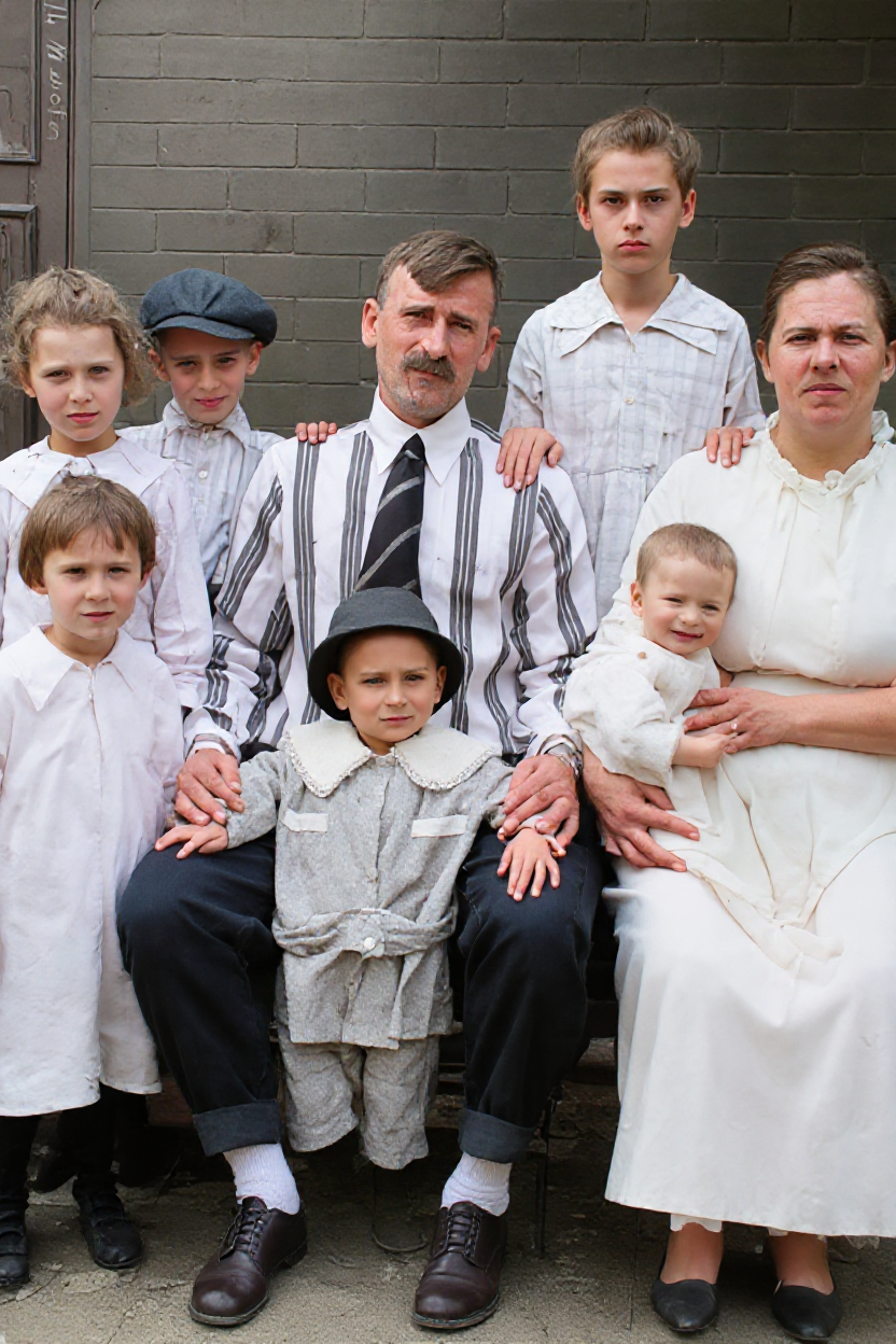 Fully restored vibrant family photo with enhanced colors and clarity