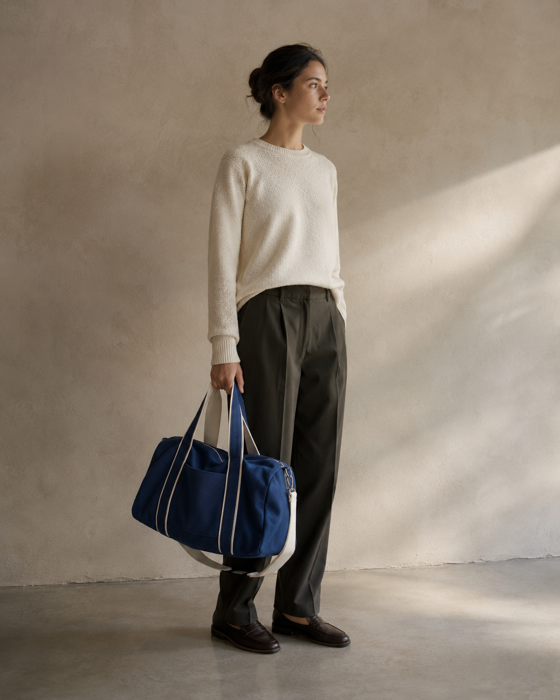 Woman with duffel bag