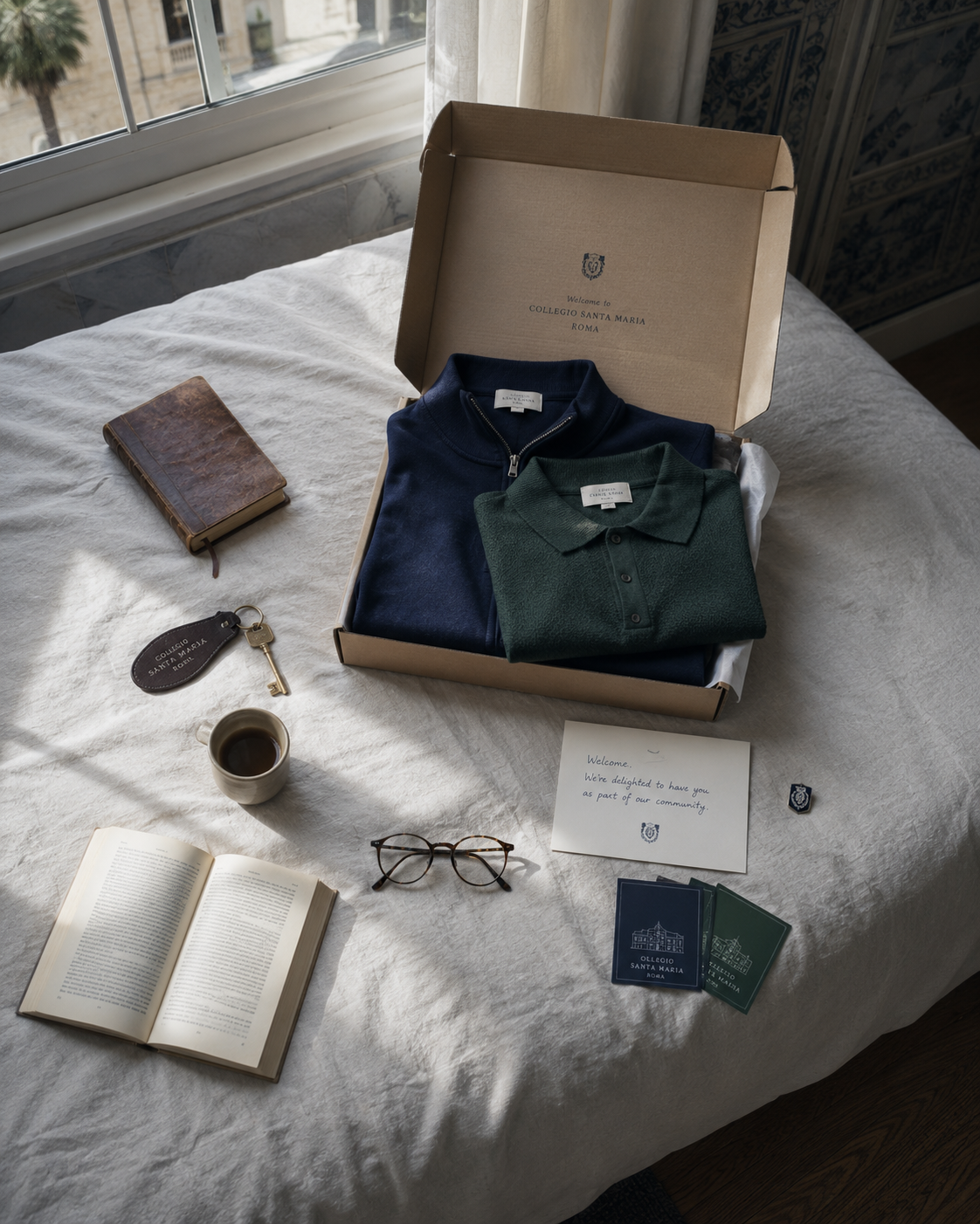 Welcome pack on bed
