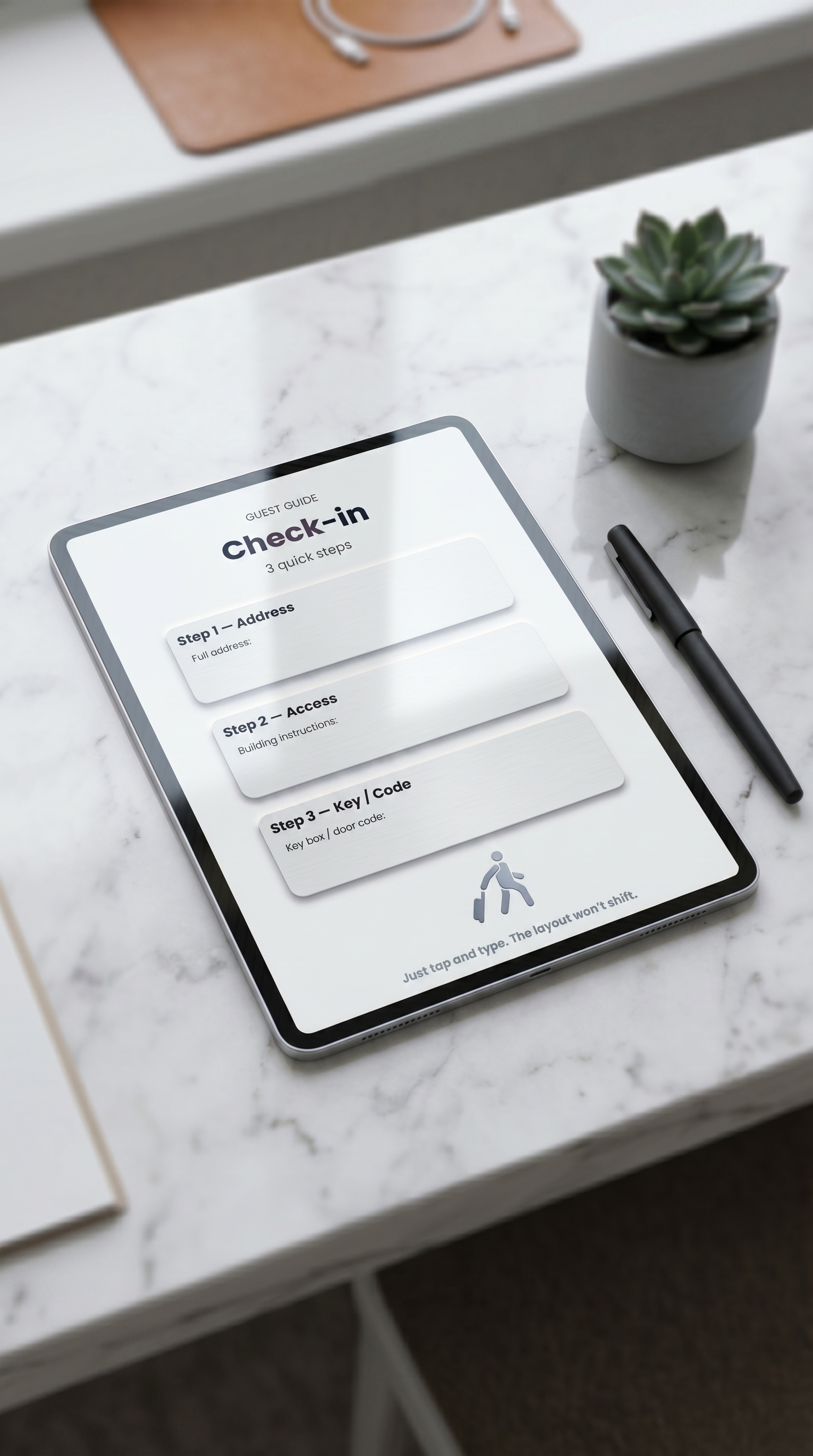 Check-in page with 3 quick steps