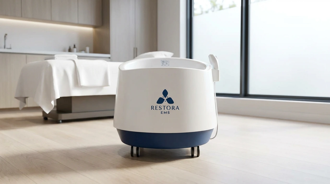 ReStora EMS device in modern medical spa setting