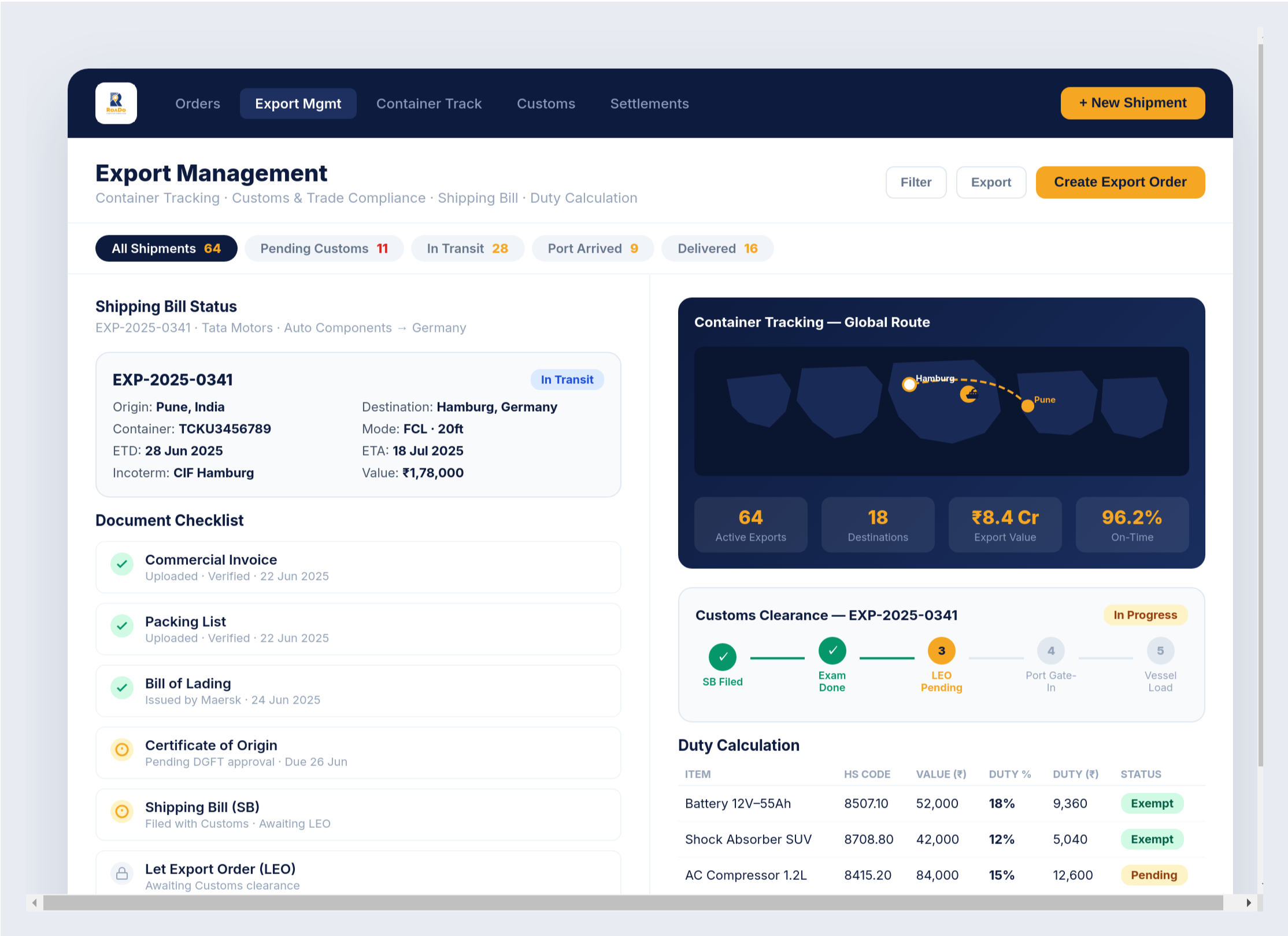 EXIM Management Dashboard