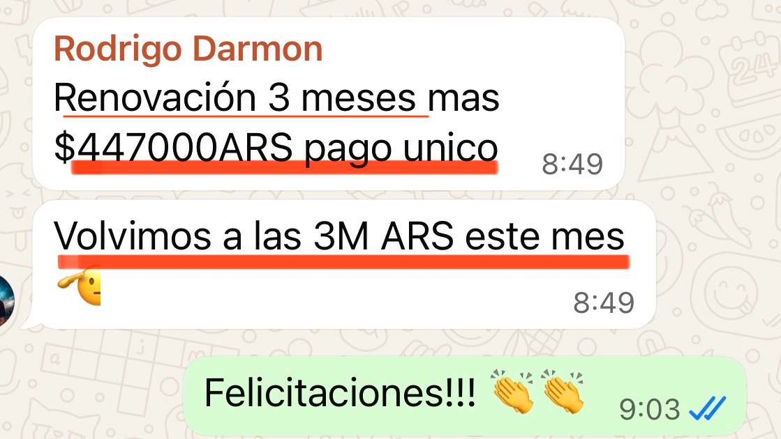 Rodrigo: Volvimos a las 3M ARS