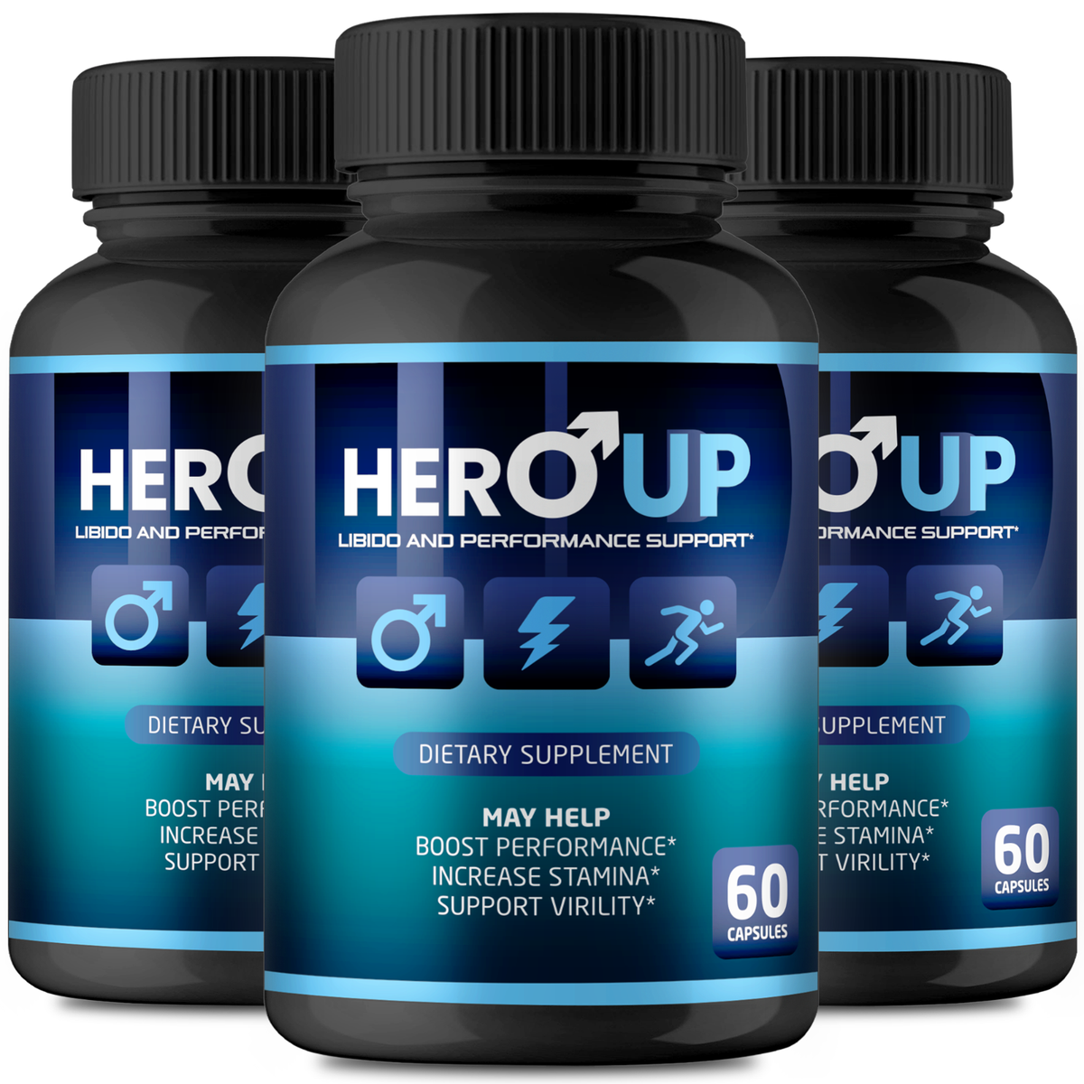 Three Hero Up supplement bottles