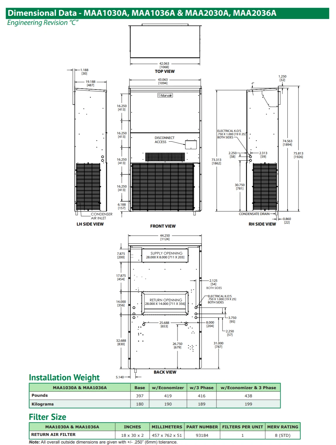 Marvair MAA1036AA050N - 3T Wall-Mount Top Supply HVAC thumbnail 3