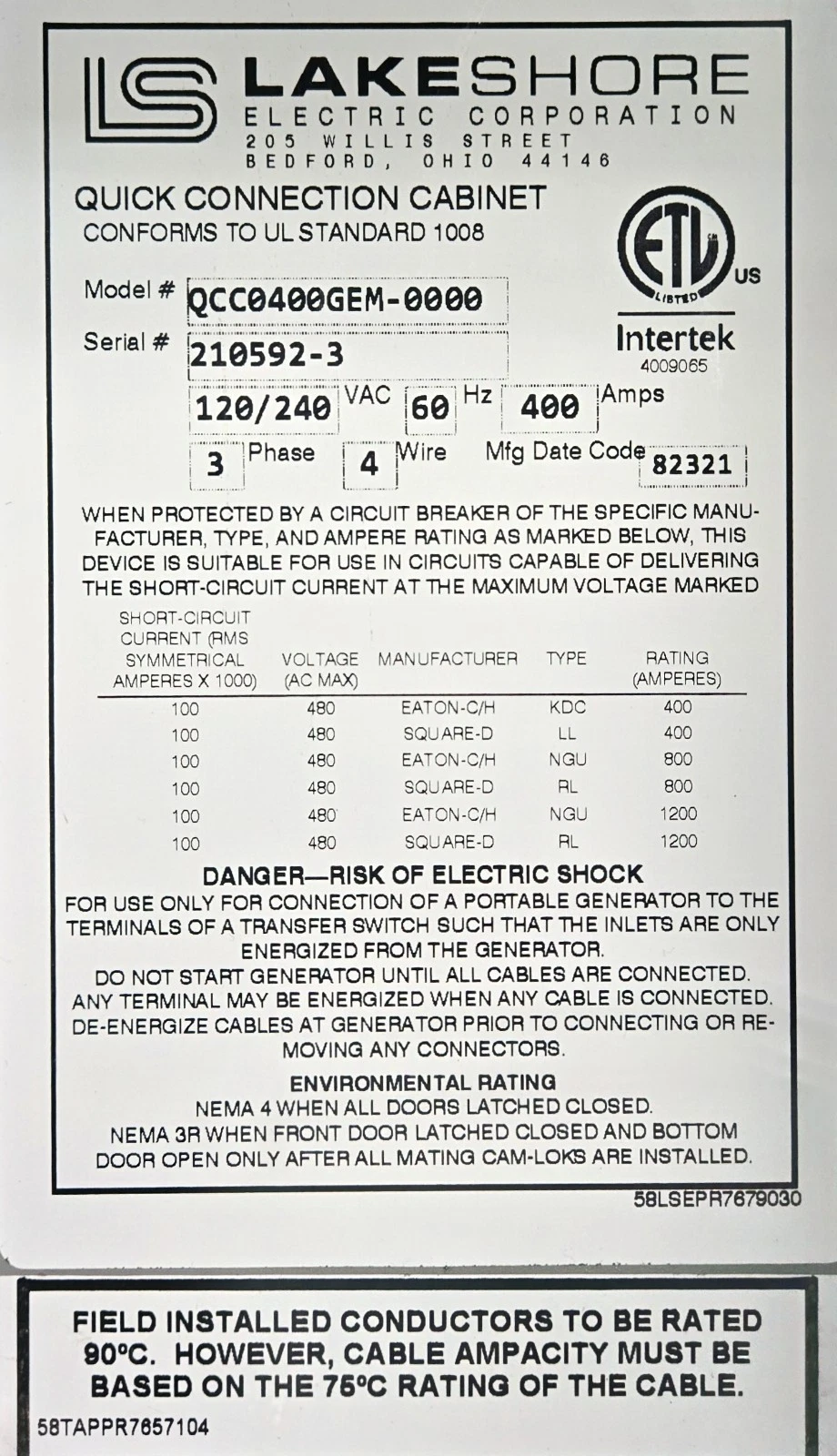 Lake Shore Electric QCC0400GEM - Quick Connection Cabinet thumbnail 6