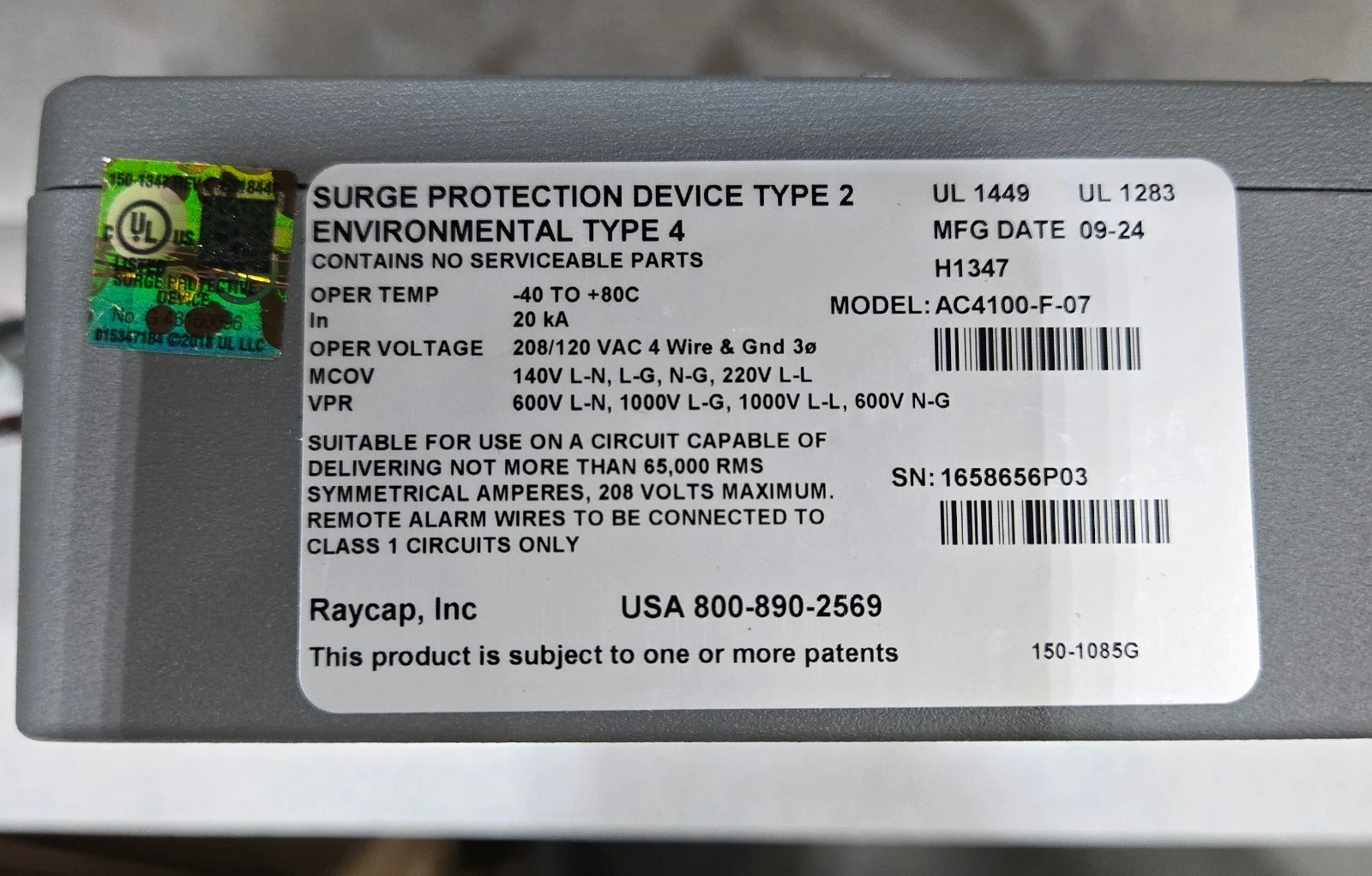 Raycap AC4100-F-07 - 3-Phase AC Surge Protector thumbnail 4