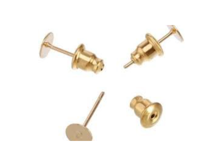 Gold safety back earring mechanisms showing locking system