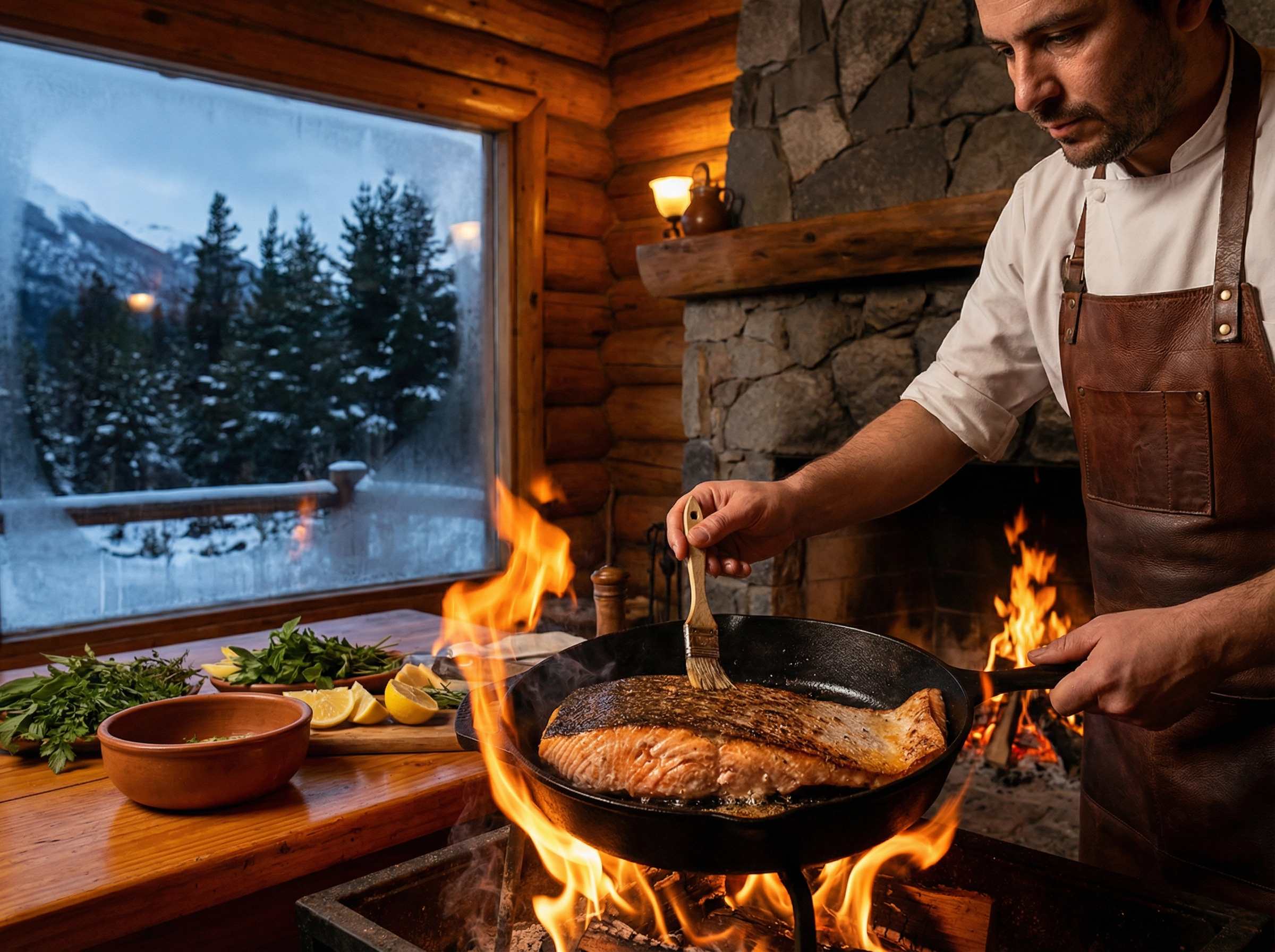 Salmón cocinado al fuego
