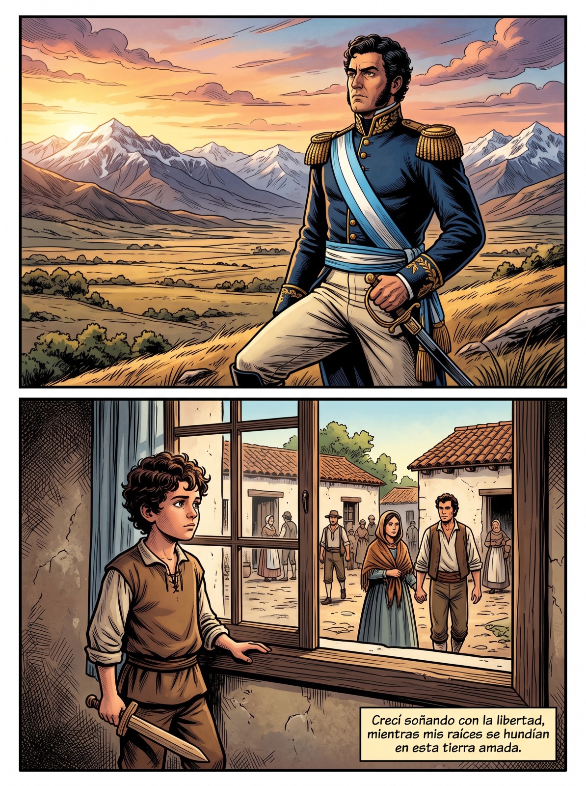 Página de cómic educativo sobre José de San Martín